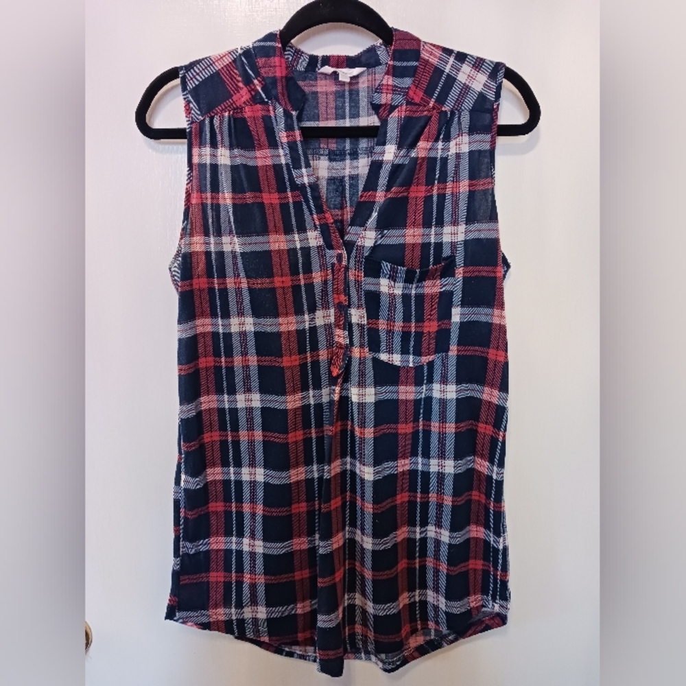 Stella Tweed Ladies L Sleeveless Plaid Summer Top Stretchy